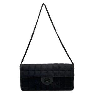 CHANEL New Travel Line / Chocolate Bar Stitch Black Nylon jagged Shoulder Bag